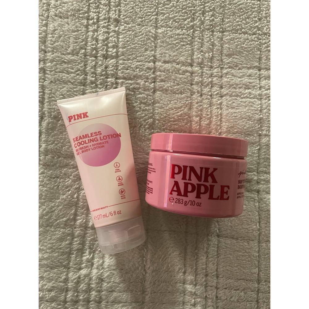 VICTORIA'S SECRET PINK APPLE‎ SOFTENING SOOTHING BODY SCRUB/PINK COOLING LOTION